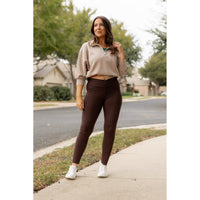 Becca - Brown Crossover Full-Length Leggings with Pockets