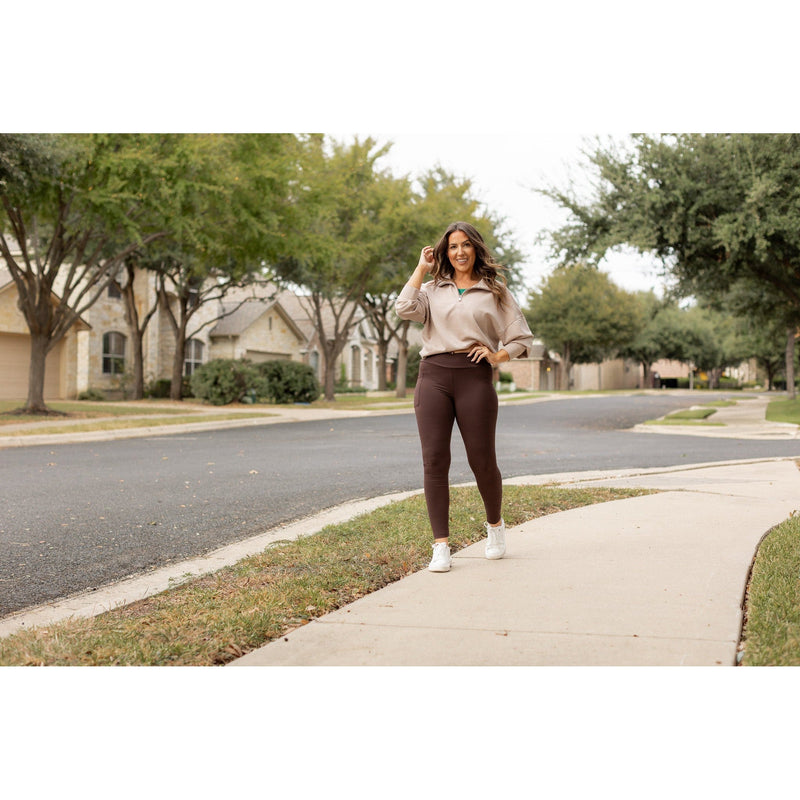 The Becca - BROWN Crossover Full Length Leggings with Pockets - Luxe Leggings by Julia Rose®