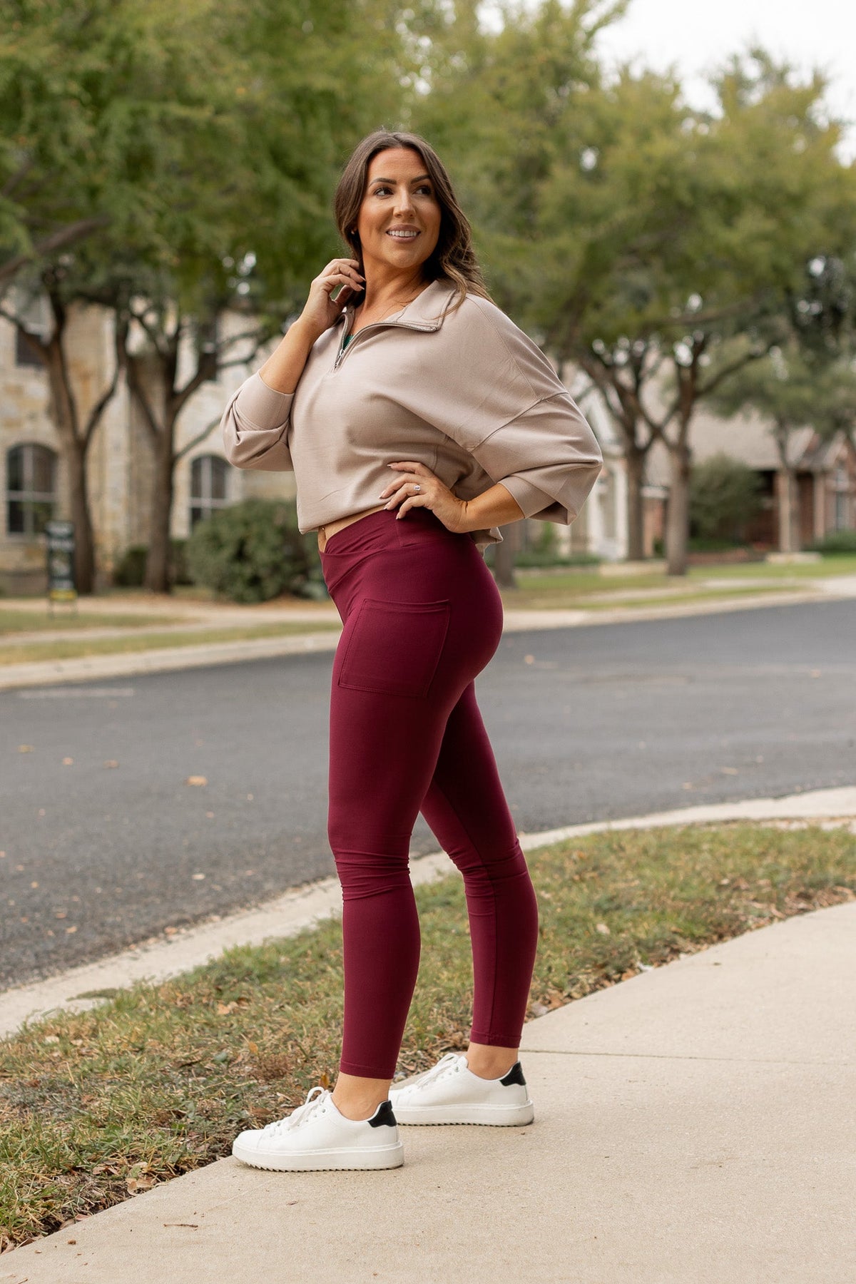 The Molly - MAROON Crossover Full Length Leggings with Pockets  - Luxe Leggings by Julia Rose®