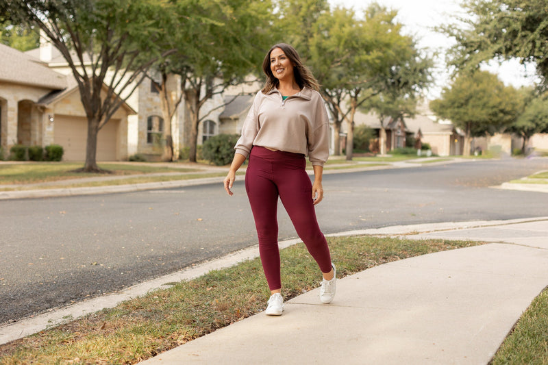 The Molly - MAROON Crossover Full Length Leggings with Pockets  - Luxe Leggings by Julia Rose®