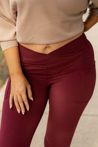 The Molly - MAROON Crossover Full Length Leggings with Pockets  - Luxe Leggings by Julia Rose®