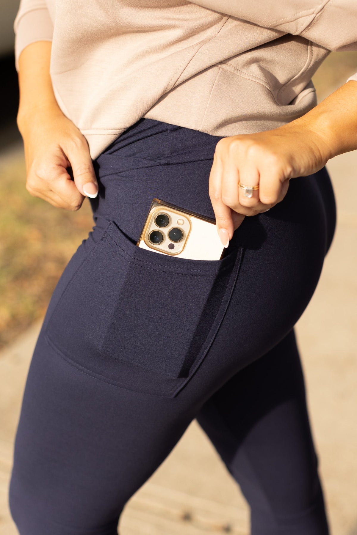 The Nadia - NAVY Crossover Full Length Leggings with Pockets  - Luxe Leggings by Julia Rose®