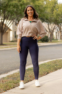 The Nadia - NAVY Crossover Full Length Leggings with Pockets  - Luxe Leggings by Julia Rose®