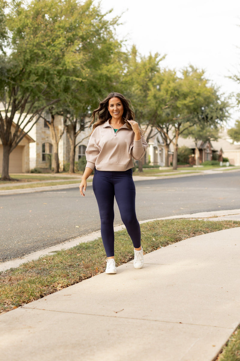 The Nadia - NAVY Crossover Full Length Leggings with Pockets  - Luxe Leggings by Julia Rose®