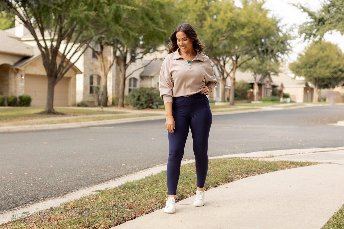 The Nadia - NAVY Crossover Full Length Leggings with Pockets  - Luxe Leggings by Julia Rose®