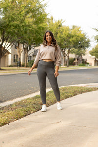 The Caitlin - CHARCOAL Crossover Full Length Leggings with Pockets  - Luxe Leggings by Julia Rose®