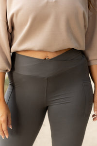 The Caitlin - CHARCOAL Crossover Full Length Leggings with Pockets  - Luxe Leggings by Julia Rose®