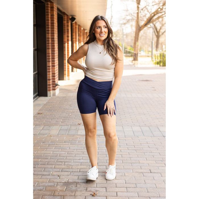 Abby - Navy Crossover Biker 5 Shorts