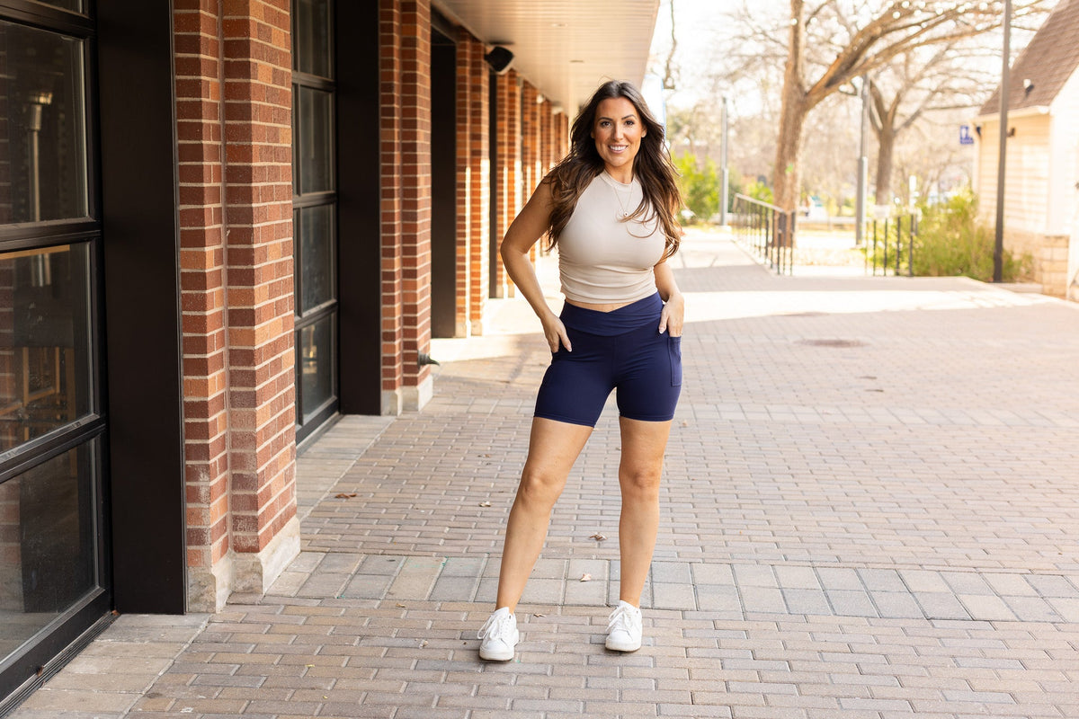 The Abby - NAVY Crossover Biker 5" Shorts  - Luxe Leggings by Julia Rose®