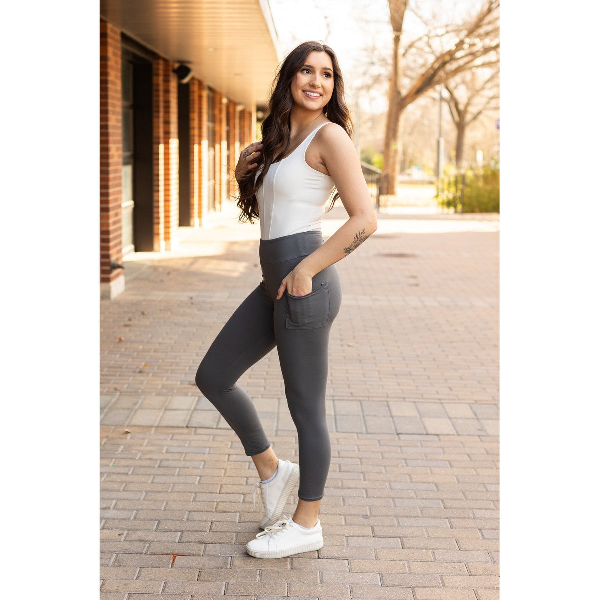 Amy - 7/8 Ankle Charcoal Length Leggings with Pockets