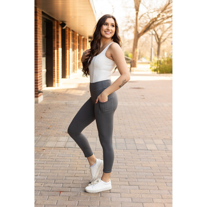 Amy - 7/8 Ankle Charcoal Length Leggings with Pockets