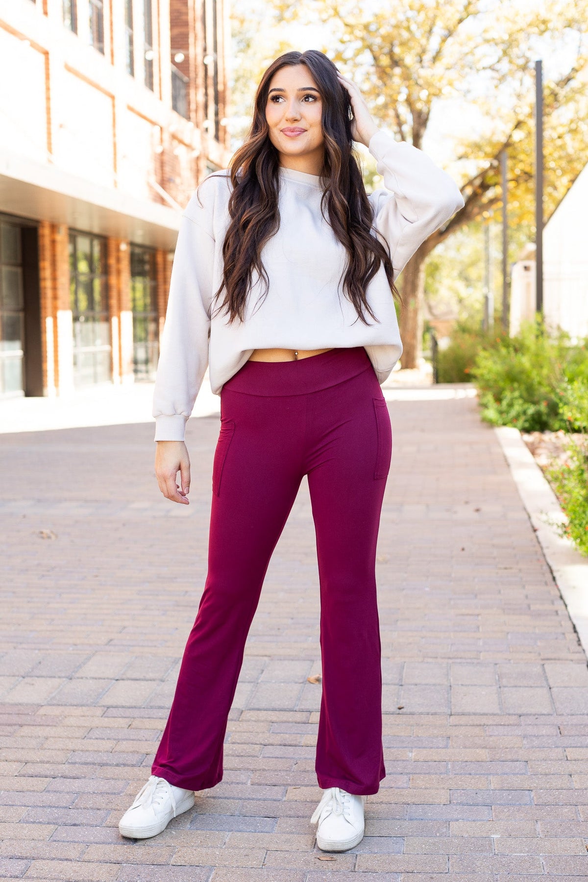 The Maeve - 30"  MAROON Bootcut Leggings with Pockets*