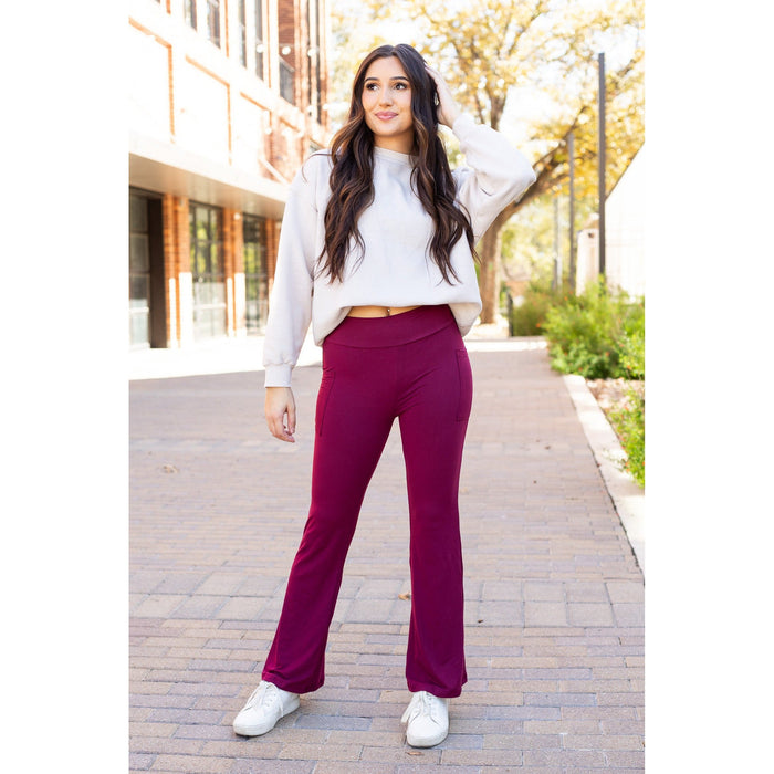 The Maeve - 30"  MAROON Bootcut Leggings with Pockets*