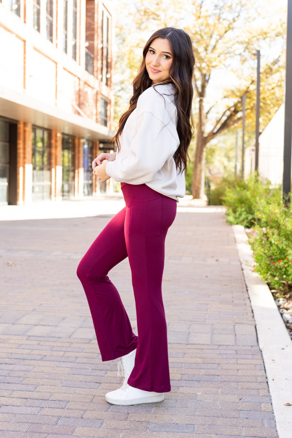 The Maeve - 30"  MAROON Bootcut Leggings with Pockets*