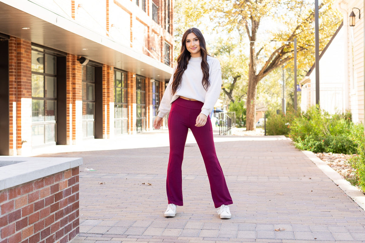 The Maeve - 30"  MAROON Bootcut Leggings with Pockets*