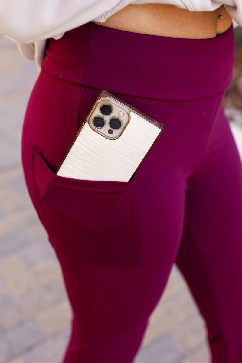 The Maeve - 30"  MAROON Bootcut Leggings with Pockets*