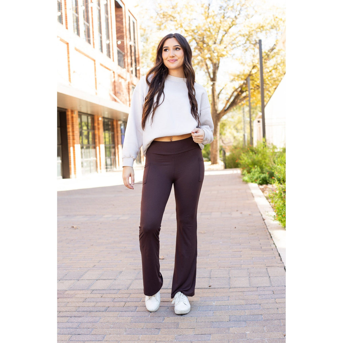 The Rhea - 30"  BROWN Bootcut Leggings with Pockets*