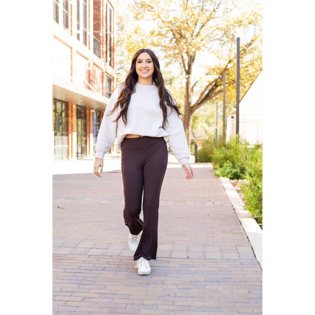 The Rhea - 30"  BROWN Bootcut Leggings with Pockets Round 2