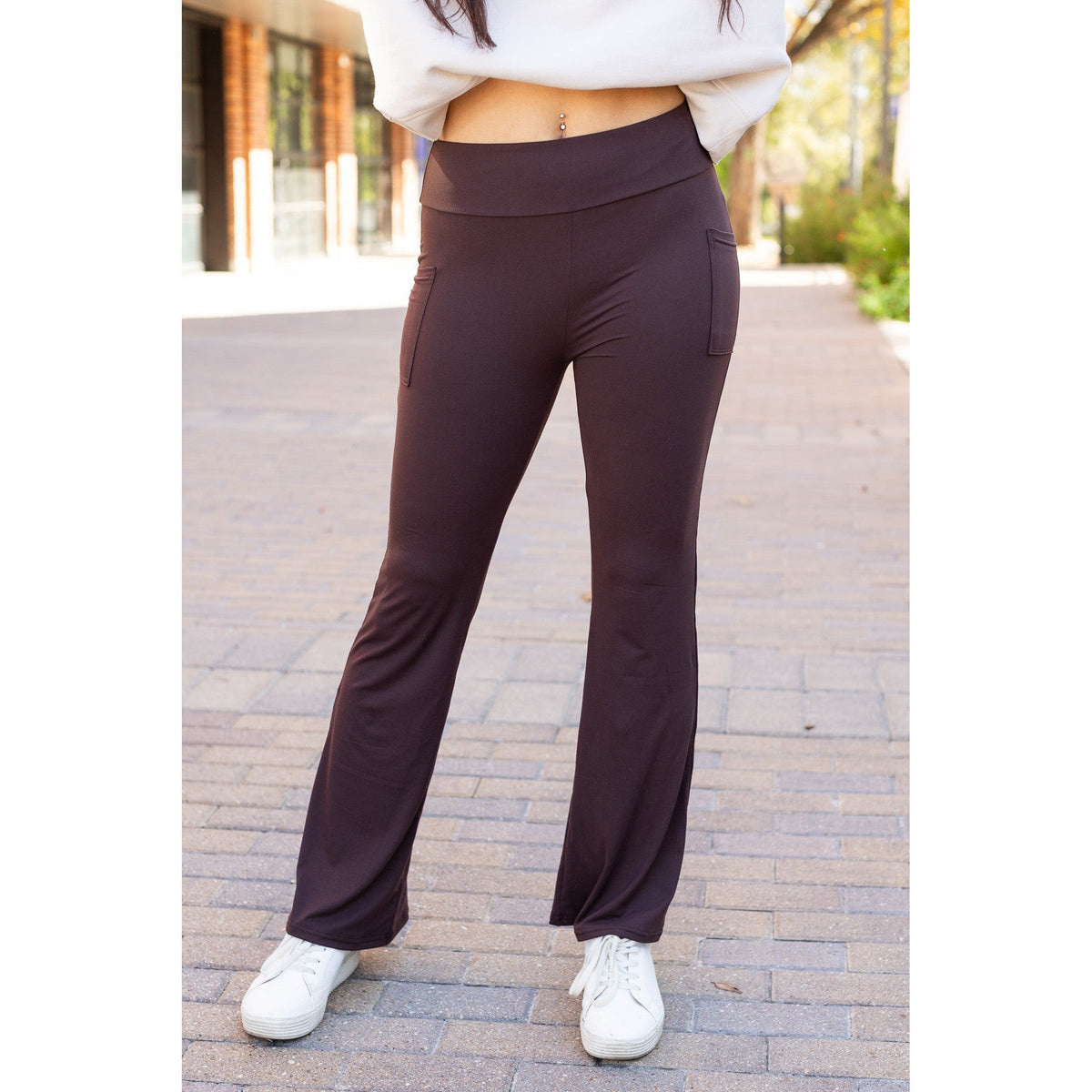 The Rhea - 30"  BROWN Bootcut Leggings with Pockets*