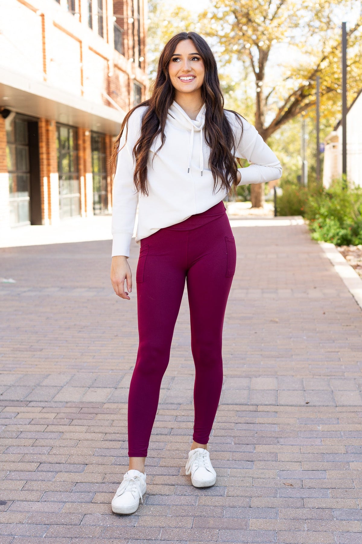 The Molly - MAROON Crossover Full Length Leggings with Pockets  - Luxe Leggings by Julia Rose®