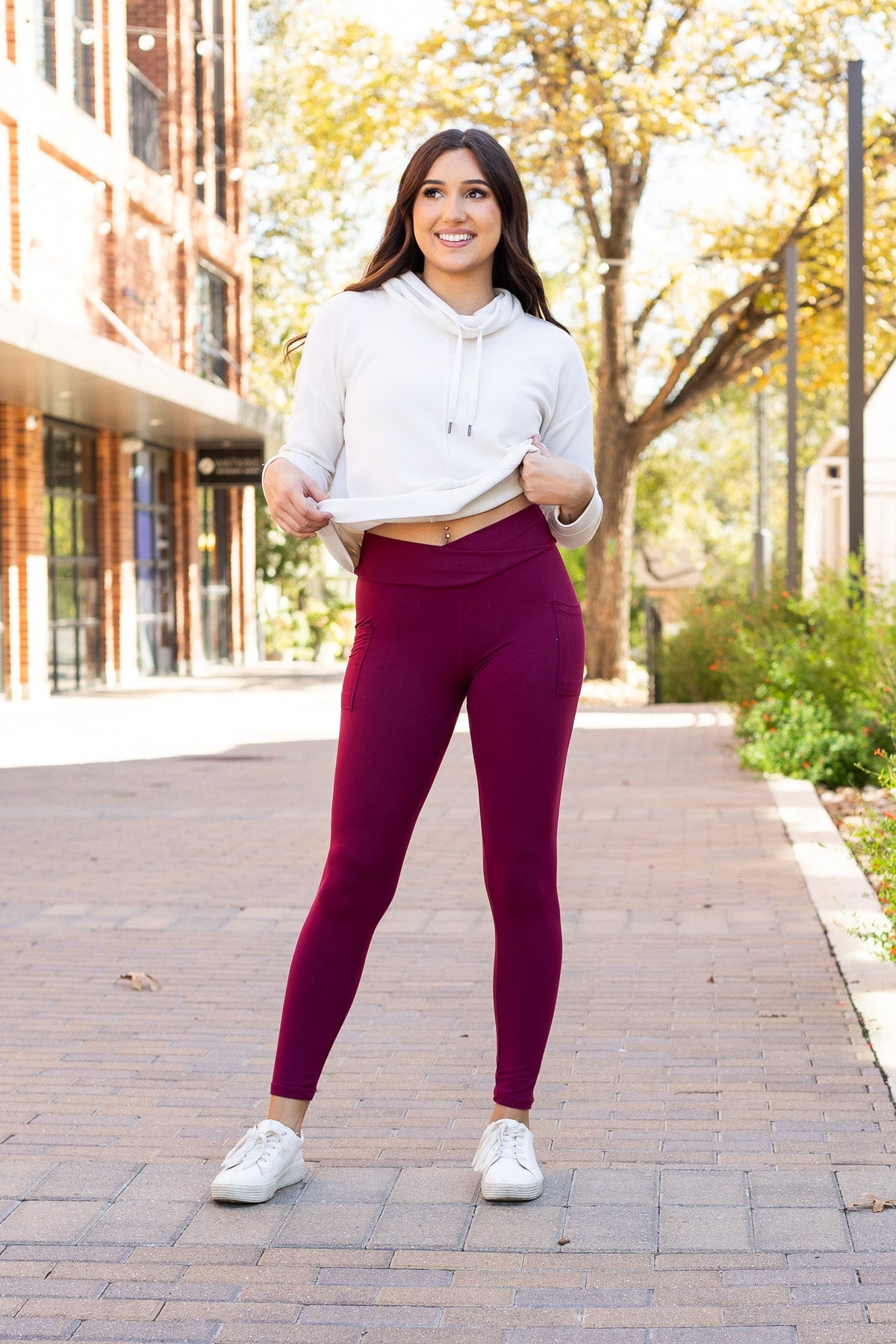 The Molly - MAROON Crossover Full Length Leggings with Pockets  - Luxe Leggings by Julia Rose®