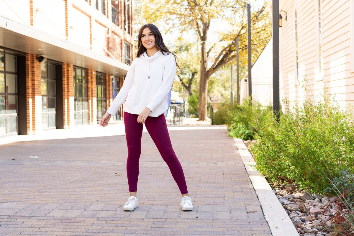 The Molly - MAROON Crossover Full Length Leggings with Pockets  - Luxe Leggings by Julia Rose®