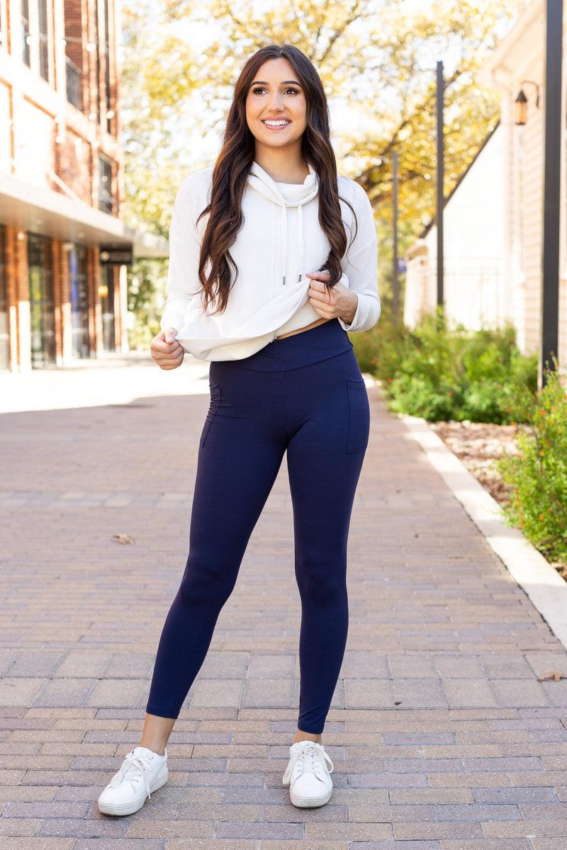 The Nadia - NAVY Crossover Full Length Leggings with Pockets  - Luxe Leggings by Julia Rose®