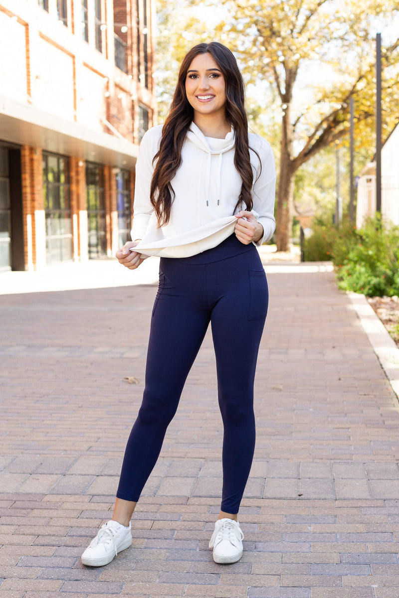 The Nadia - NAVY Crossover Full Length Leggings with Pockets  - Luxe Leggings by Julia Rose®