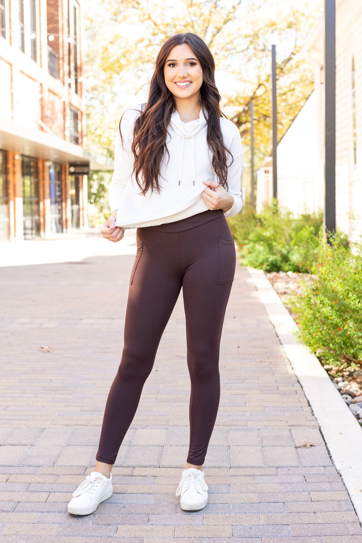 The Becca - BROWN Crossover Full Length Leggings with Pockets - Luxe Leggings by Julia Rose®