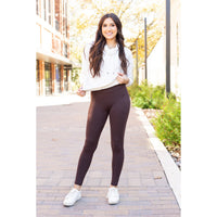Becca - Brown Crossover Full-Length Leggings with Pockets