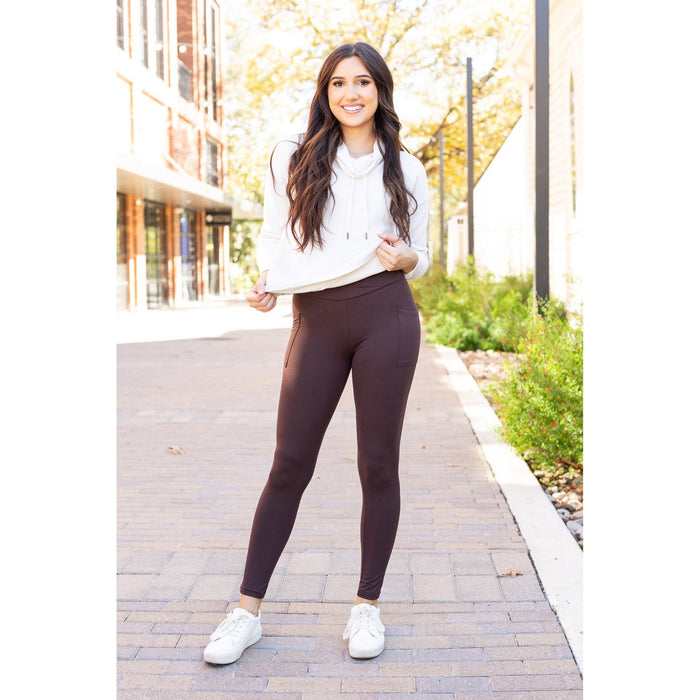 The Becca - BROWN Crossover Full Length Leggings with Pockets - Luxe Leggings by Julia Rose®