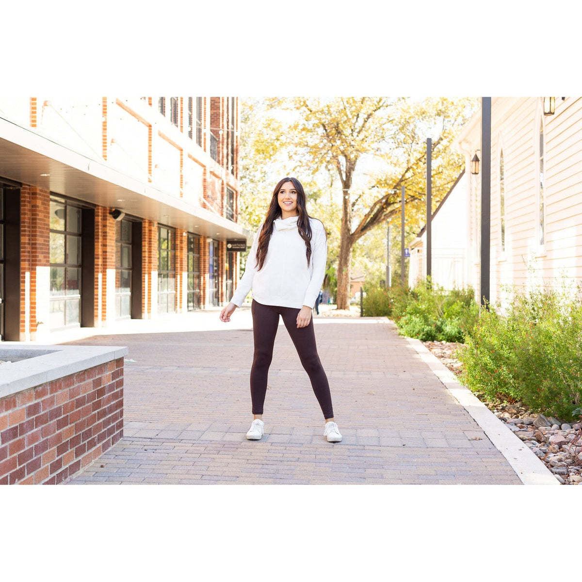 Becca - Brown Crossover Full-Length Leggings with Pockets