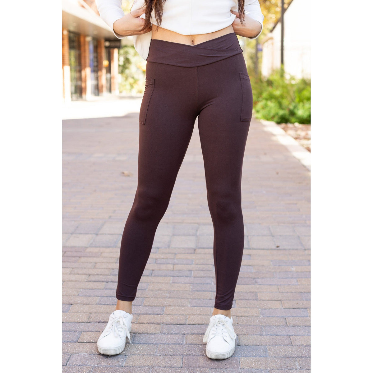 The Becca - BROWN Crossover Full Length Leggings with Pockets - Luxe Leggings by Julia Rose®