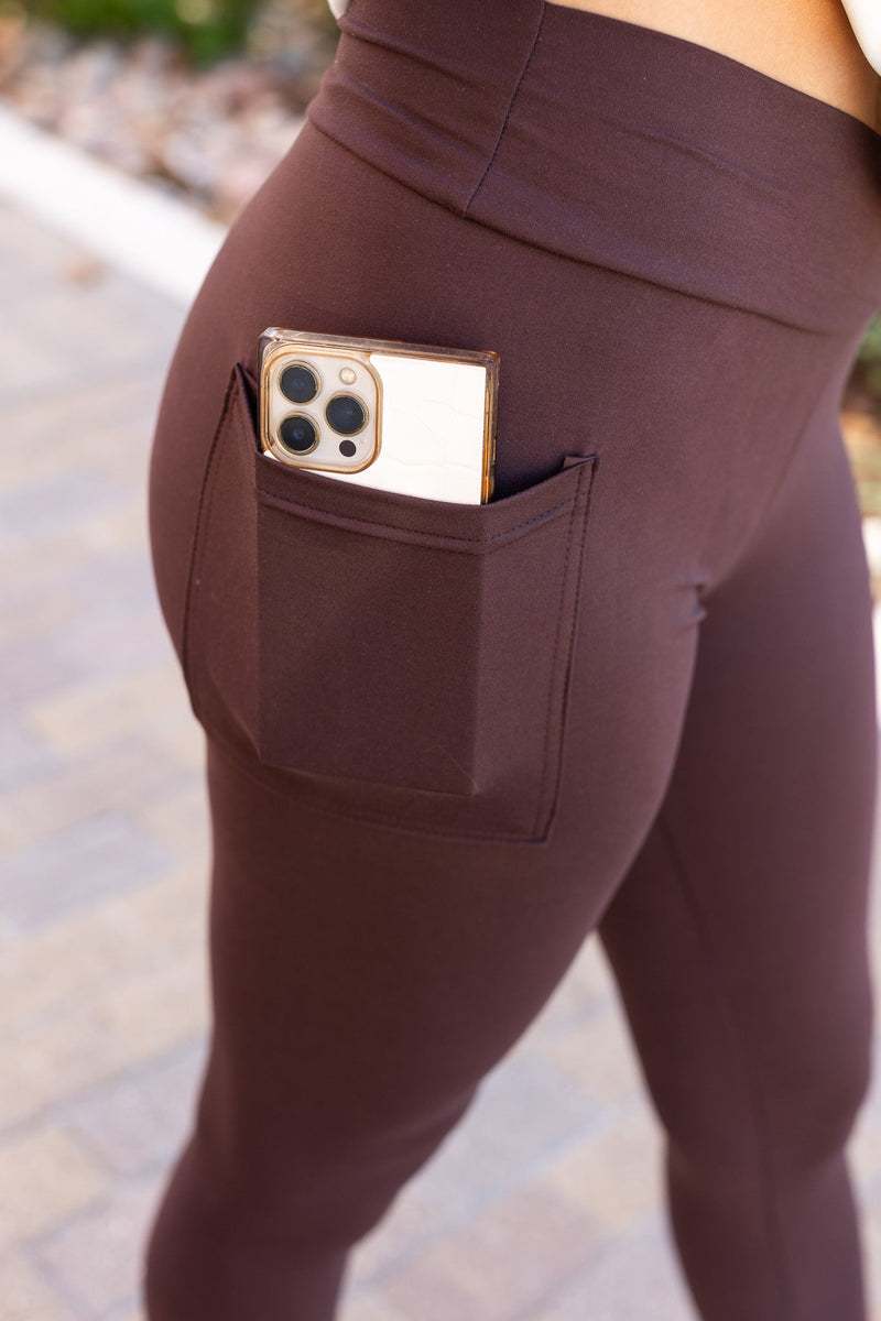 The Becca - BROWN Crossover Full Length Leggings with Pockets - Luxe Leggings by Julia Rose®