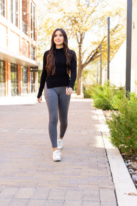 The Caitlin - CHARCOAL Crossover Full Length Leggings with Pockets  - Luxe Leggings by Julia Rose®