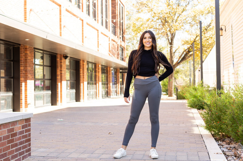 The Caitlin - CHARCOAL Crossover Full Length Leggings with Pockets  - Luxe Leggings by Julia Rose®