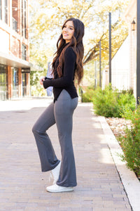 The Cassie - 30"  CHARCOAL Bootcut Leggings with Pockets*