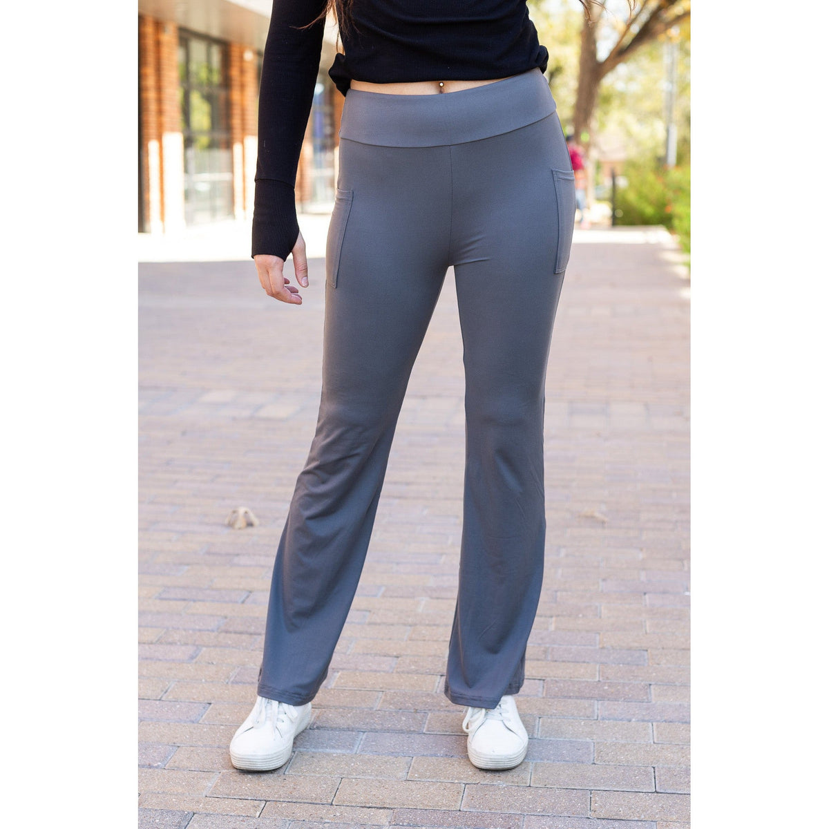 The Cassie - 30"  CHARCOAL Bootcut Leggings with Pockets*