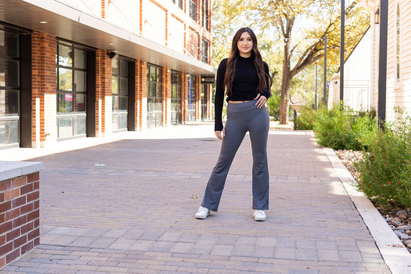 The Cassie - 30"  CHARCOAL Bootcut Leggings with Pockets*