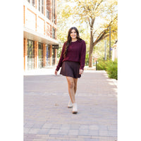 Stretchy brown Julia Rose skort styled for casual wear