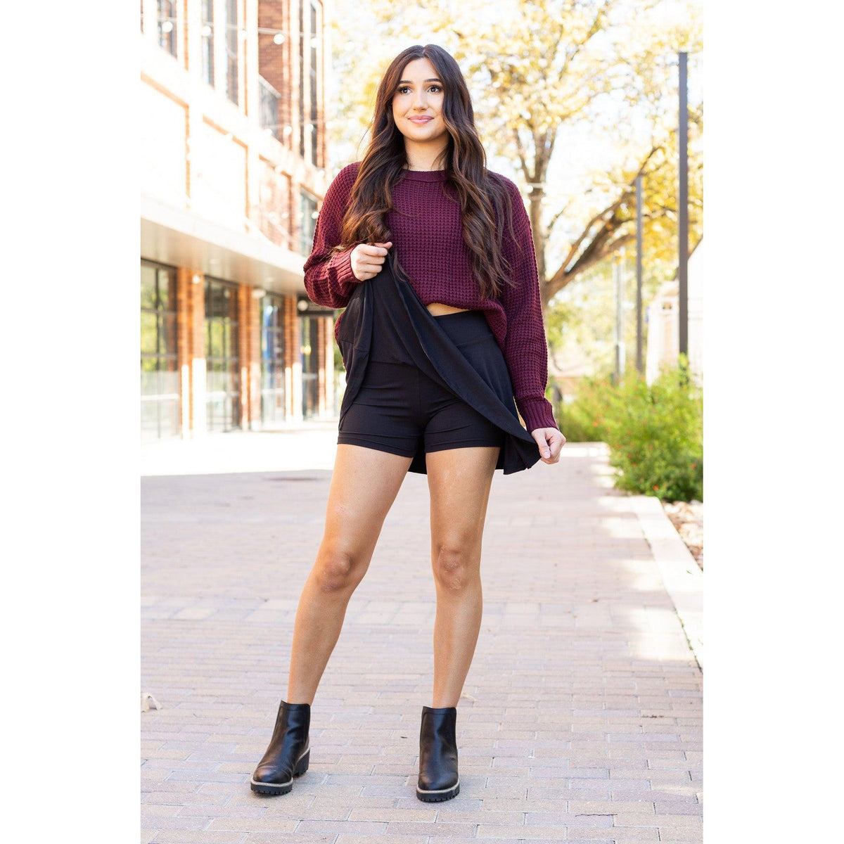 Julia Rose The Brielle black skort, Women wearing black skort with built-in shorts