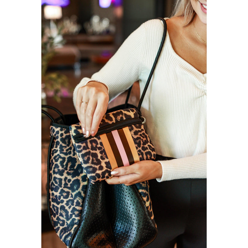 Ready to Ship  | The Sierra - Pink Stripe Leopard Neoprene Bag