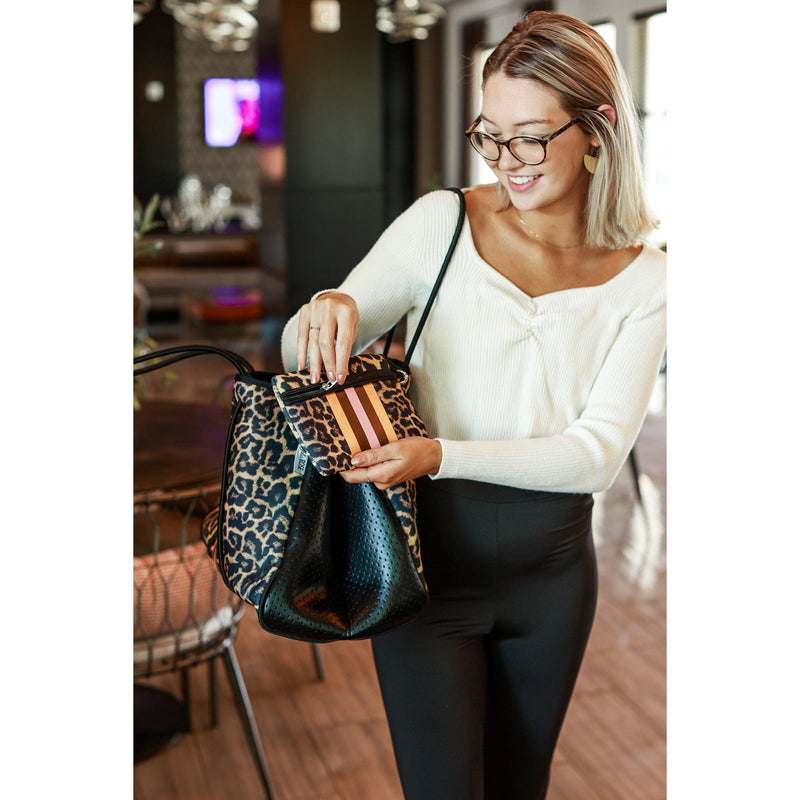 Ready to Ship  | The Sierra - Pink Stripe Leopard Neoprene Bag