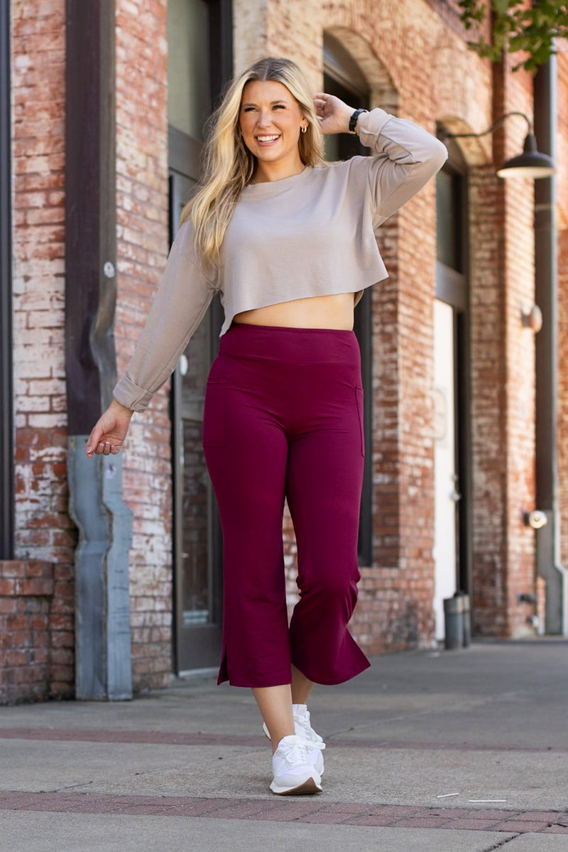 The Courtney - Maroon High Waisted Gaucho Pants