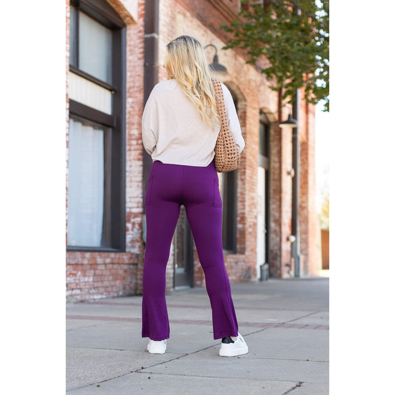 Purple flare yoga pants by Julia Rose
Stretchy high waist purple leggings with pockets and flared leg