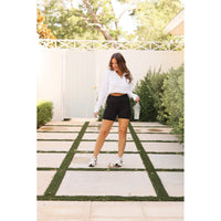 Julia Rose The Dixie crossover 5 inch biker shorts front view, High-waisted crossover biker shorts by Julia Rose