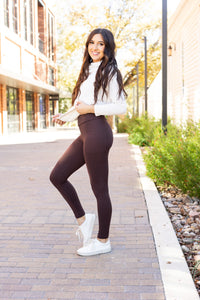 Brown FLEECE Full Length Leggings with Pockets*  - Luxe Leggings by Julia Rose®