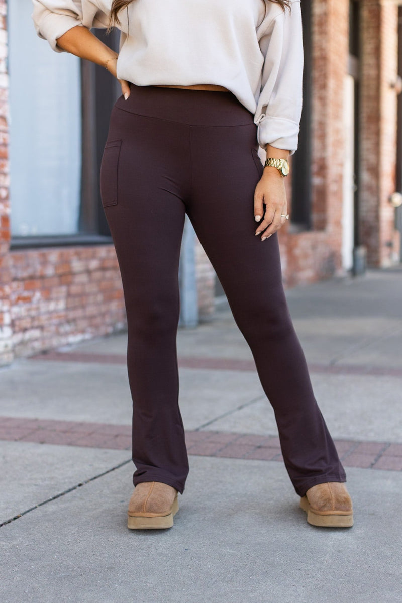 The Brandy - Brown Flare Leggings WITH POCKETS - Luxe Leggings by Julia Rose®