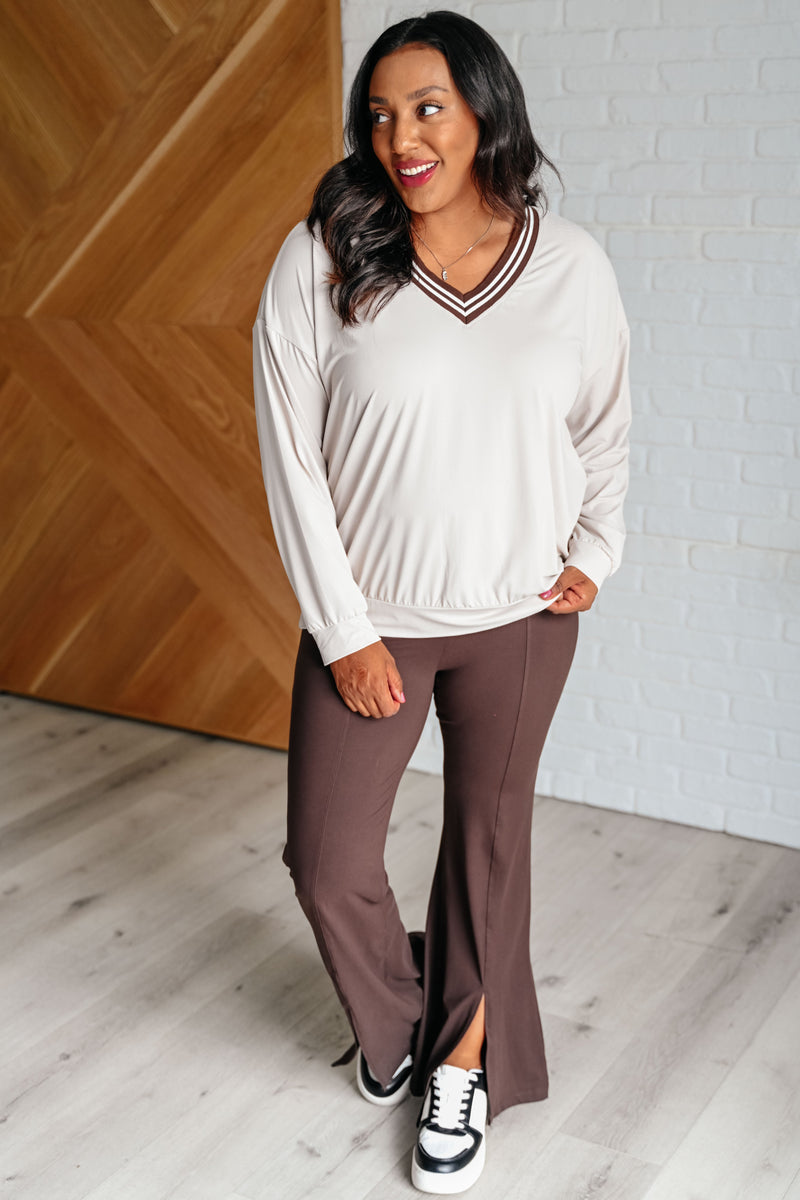 All Out Comfort V-Neck Pullover in Mocha Cream