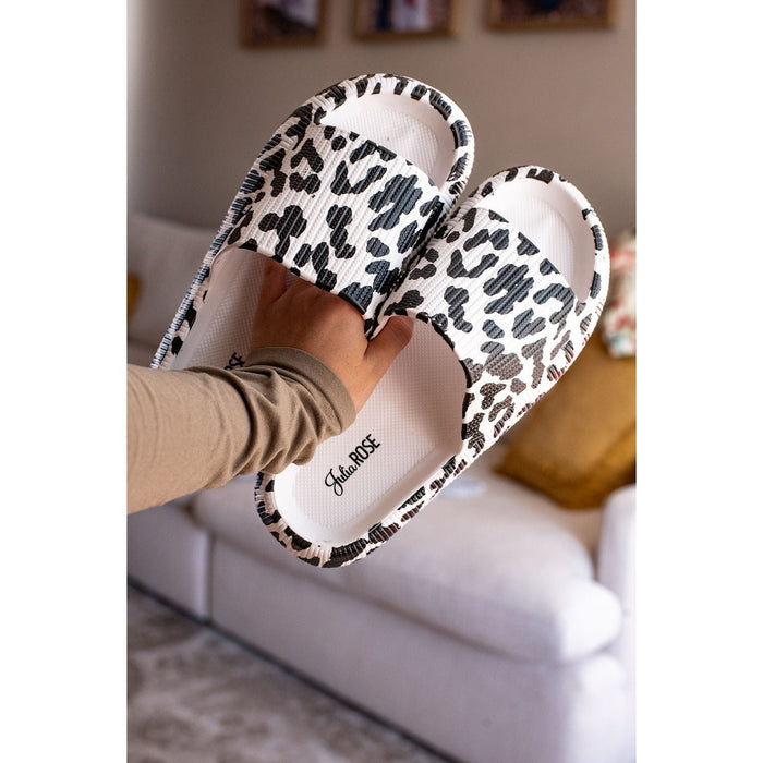 White Leopard Slides